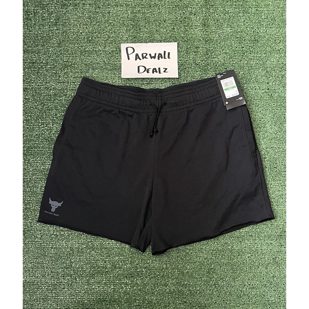 New Under Armour Project Rock 5' Terry Shorts Black Men's Size Large Msrp $65